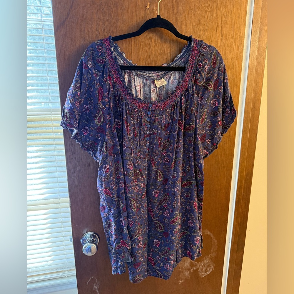 Faded Glory Blue and Pink Floral Blouse size 3X